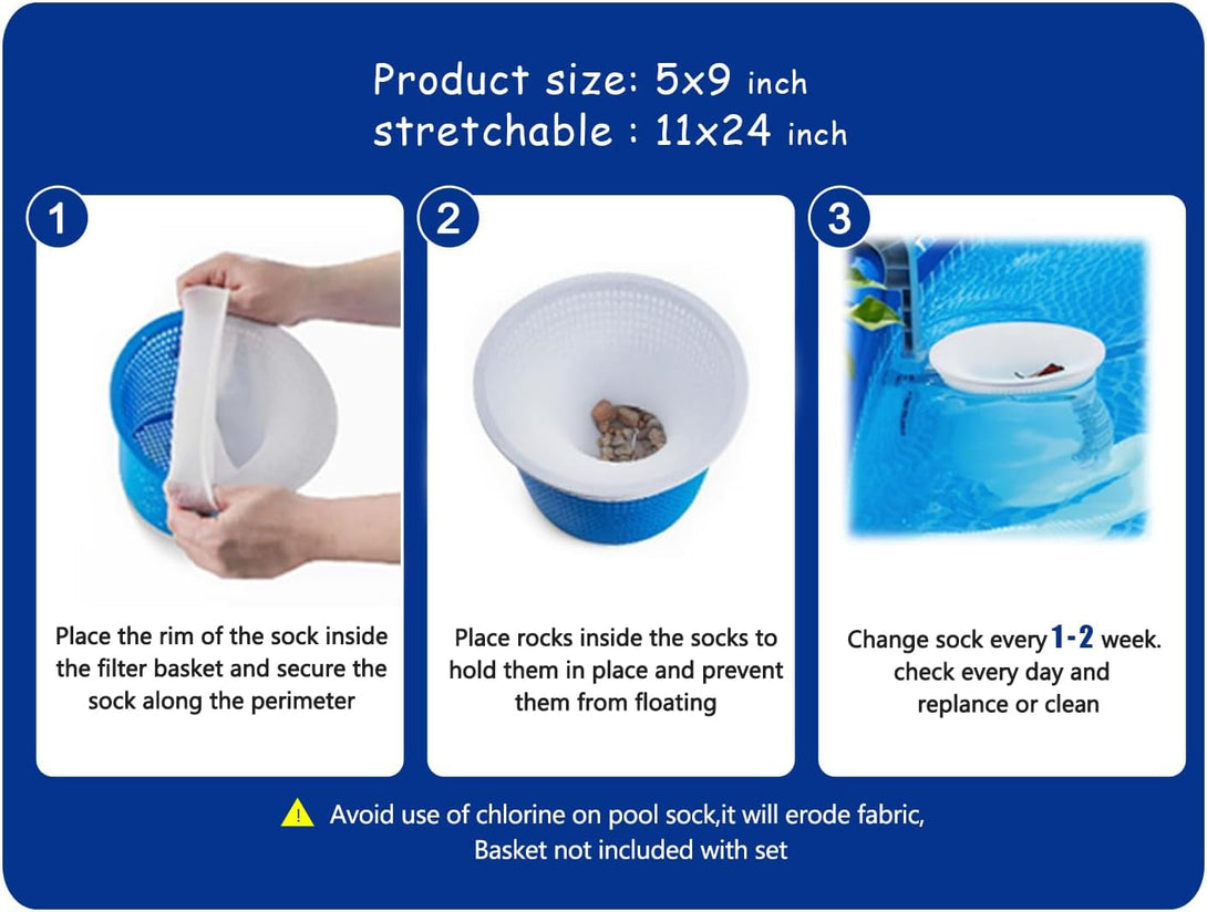 30 Pack Pool Skimmer Socks for Pool Filters, Filters Baskets and Skimmers to Filter Debris and Leaves, Protact Filter System of Inground and above Ground Pools
