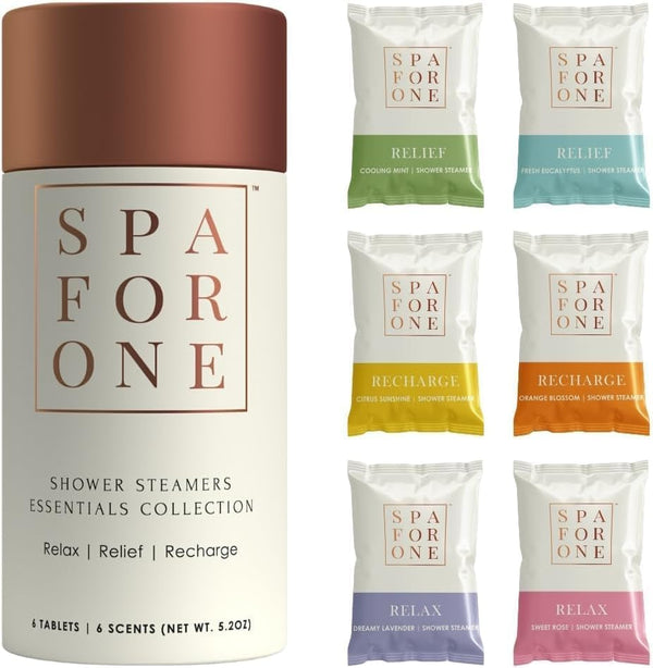 Aromatherapy Shower Steamers with Natural Essential Oils - Relaxation and Luxury Self Care Birthday Gifts for Women and Men - Variety 6 Pack