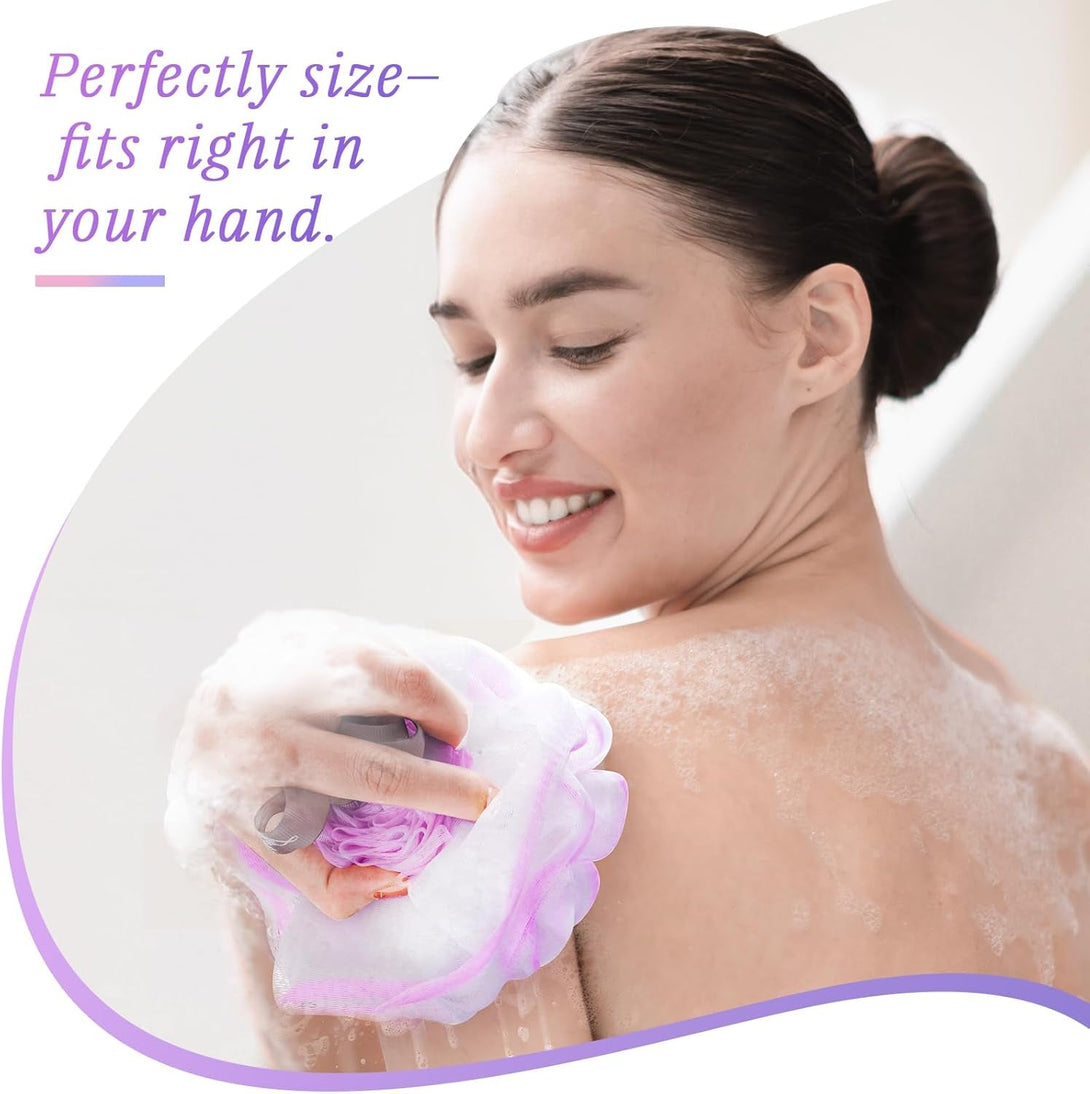 Bath Loofah, Shower Sponge, Body Scrubber, Rose-Shaped, Elegant (Set of 4 Pieces)