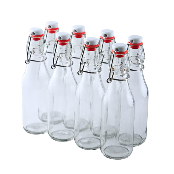 Fastrack Swing Top Glass Bottles - 8.5 Oz Pack of 8 - Amber Flip Top Bottles for Carbonated Drinks, Clear Glass Kombucha, Fermentation, Water - Food Grade & Eco-Friendly