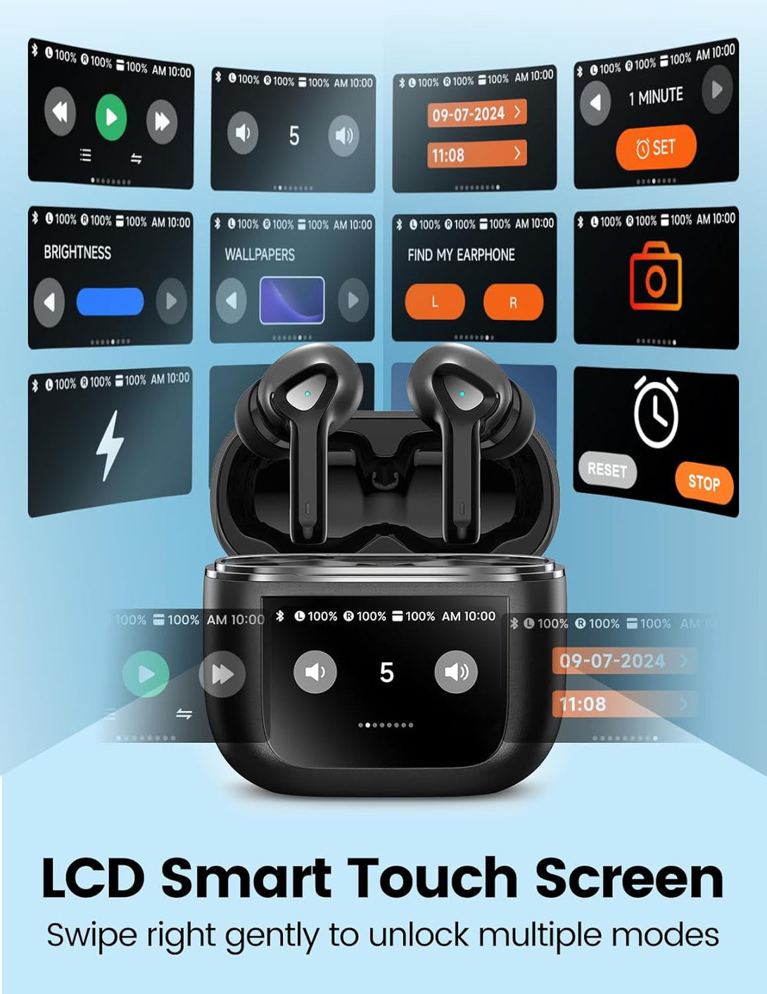 Wireless Earbuds Bluetooth 5.3 Headphones 50H Playtime Deep Bass Stereo Ear Buds with Mic IPX7 Waterproof Comfort Lightweight in Ear Earphones for Pad Android/Ios Phones Gifts for Women Men