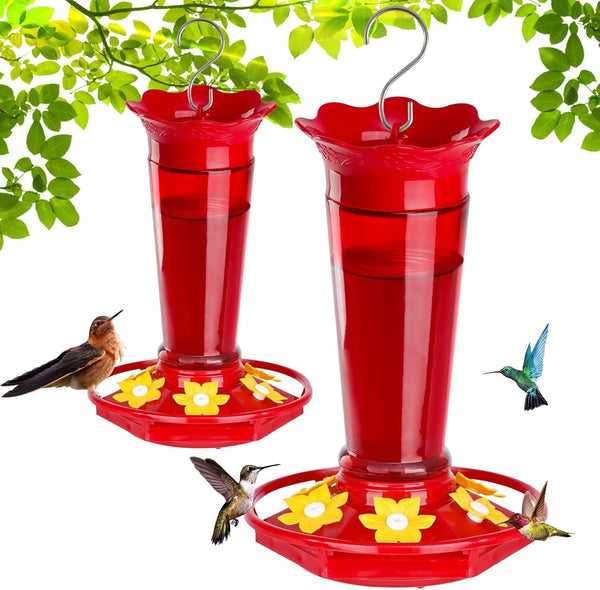 10 OZ Glass Hummingbird Feeders for Outdoors Hanging - Red 2 Pack, Ant & Bee Proof and 6 Feeding Ports, Garden Yard DÃ©cor Gifts for Mom