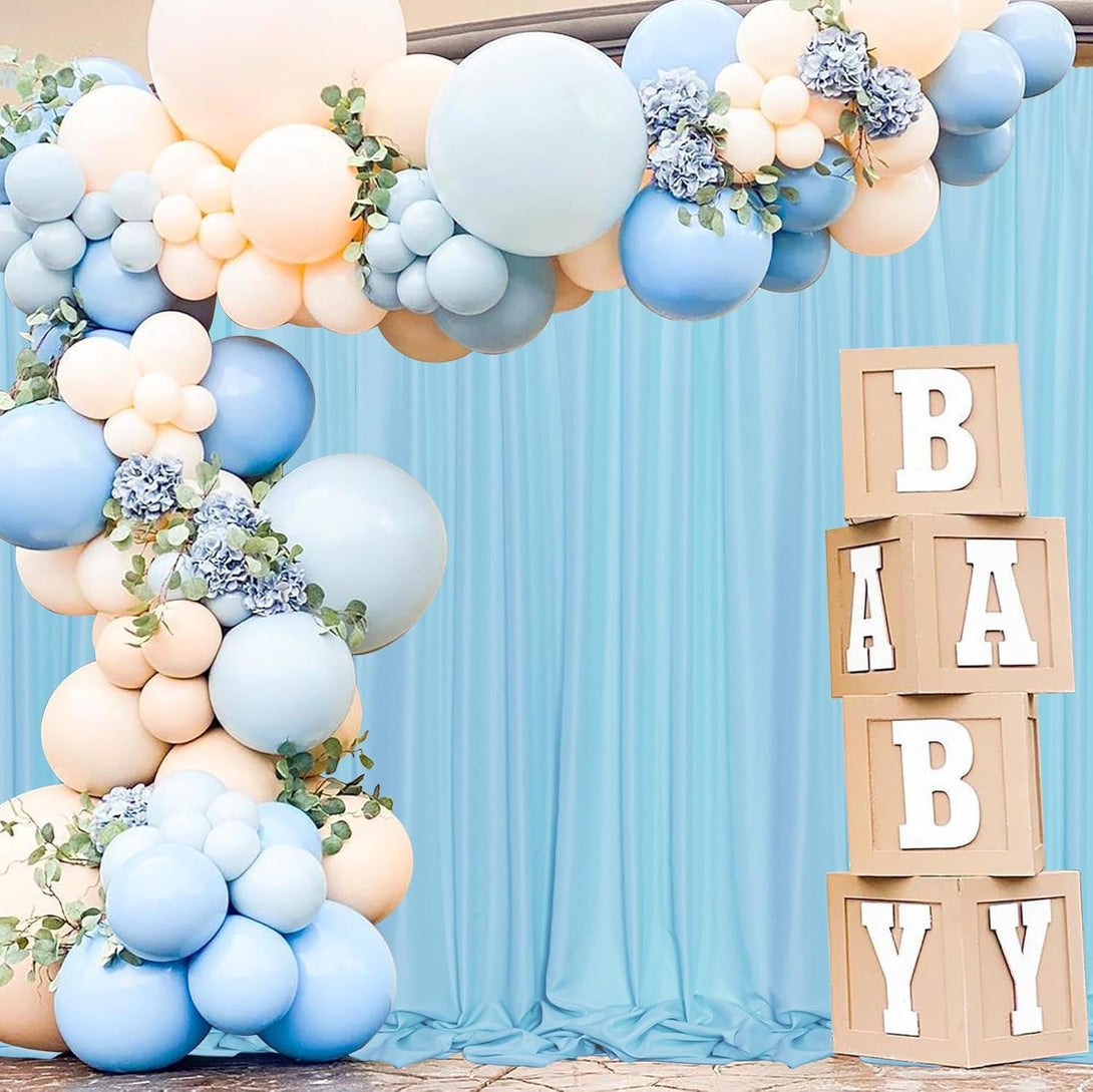 MEETSKY Baby Blue Backdrop Curtain for Baby Shower Parties Light Blue Photo Curtains Backdrop Drapes Fabric Decoration for Boys Teens Men Birthday Party Photography 5Ft X 7Ft,2 Panels