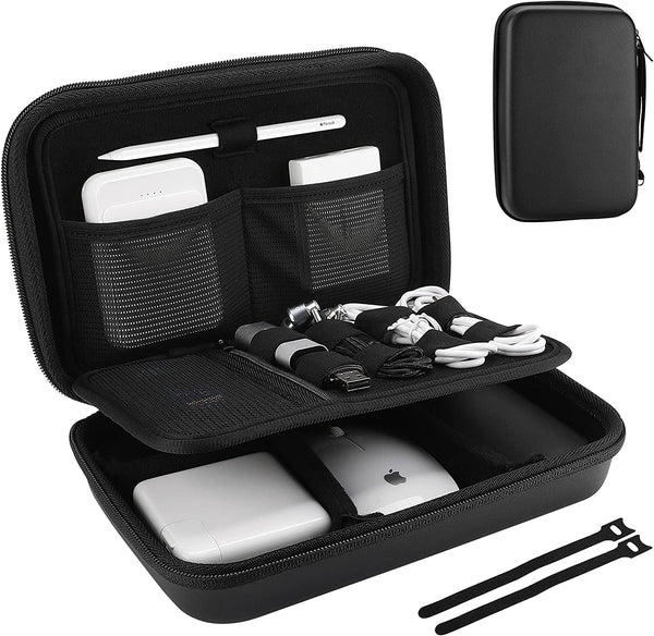 Procase Hard Travel Electronic Organizer Case for Macbook Power Adapter Chargers Cables Power Bank Apple Magic Mouse Apple Pencil USB Flash Disk SD Card Small Portable Accessories Bag -L, Black