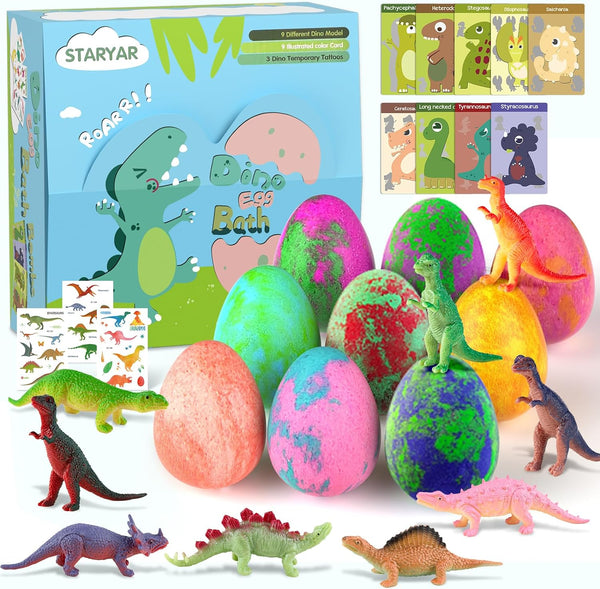 Bath Bombs for Kids with Surprise Toys inside - 9 Pack Organic Dinosaur Bath Bombs Gift Set, Bubble Bath Fizzers, Dinosaur Toys for Kid 3 4 5 6 7 8 9 Years, Birthday Gifts for Kids Boys