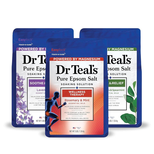 Dr Teal'S Pure Epsom Salt, Lavender, Eucalyptus & Wellness Trio Bundle, 3 Lbs (Pack of 3)