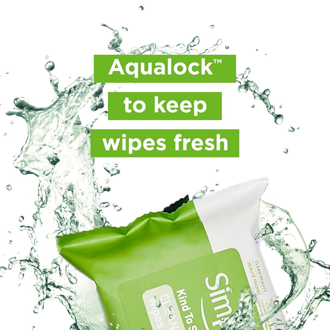 Simple Kind to Skin Cleansing Wipes Micellar Gentle and Effective Makeup Remover Free from Color and Dye, Artificial Perfume and Harsh Chemicals 25 Wipes