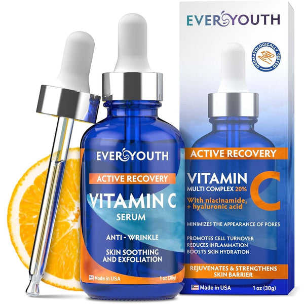 Vitamin C Serum for Face with Hyaluronic Acid, Niacinamide, Vitamin E, Collagen Peptides - Skin Brightening Solution for Wrinkles, Dark Spots, Fine Lines - anti Aging Stem Cell Serum for Face - 1 Oz