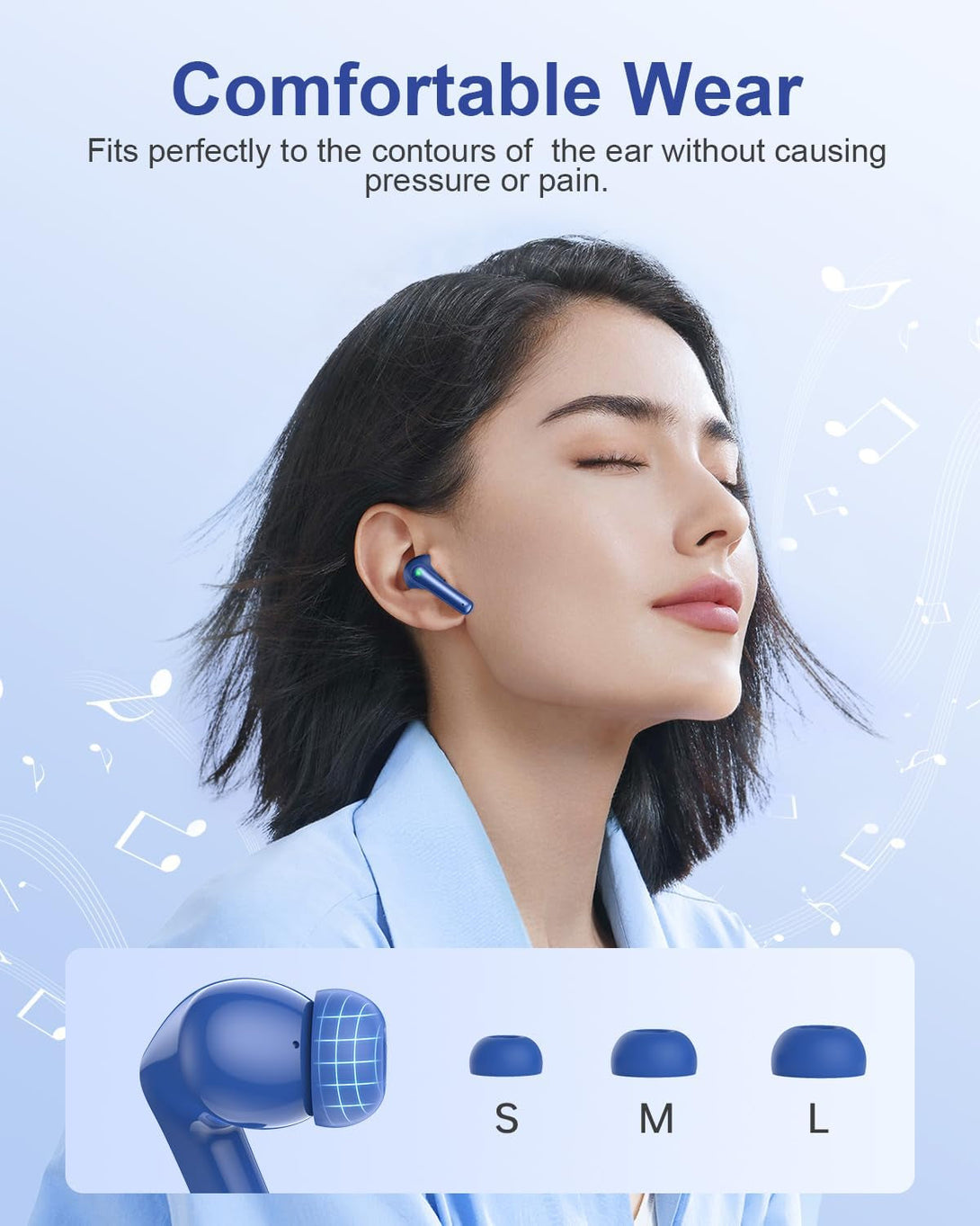 Ear Buds Wireless Earbuds - Bluetooth Headphones 40H Playtime LED Display Deep Bass Stereo In-Ear Earphones with IPX7 Waterproof for Iphone Android Phone Tablet Laptop, Navy Blue