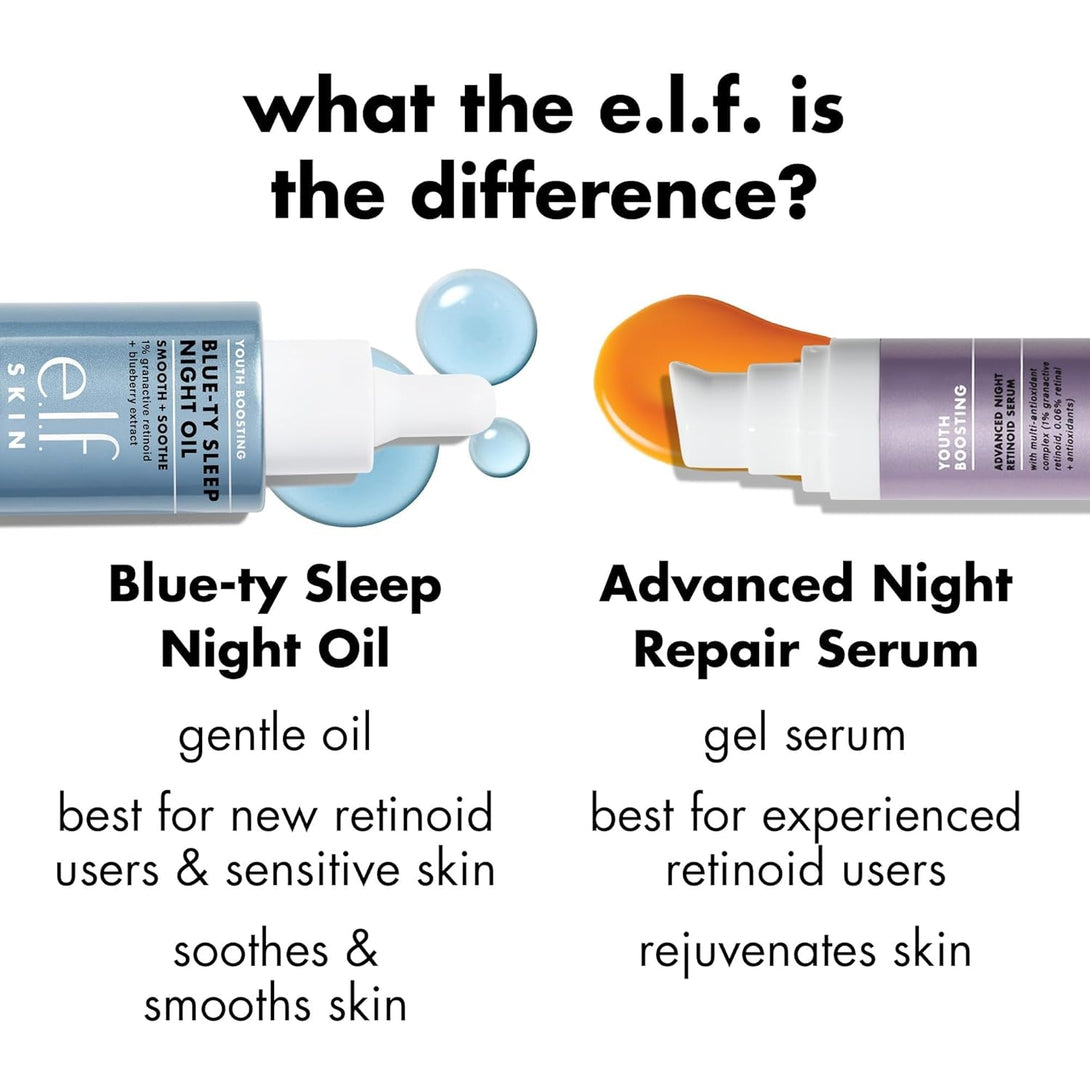 E.L.F. SKIN Youth Boosting Blue-Ty Sleep Night Oil, Gentle Overnight Face Oil, Treats Fine Lines & Uneven Texture, Lightweight, Vegan & Cruelty-Free
