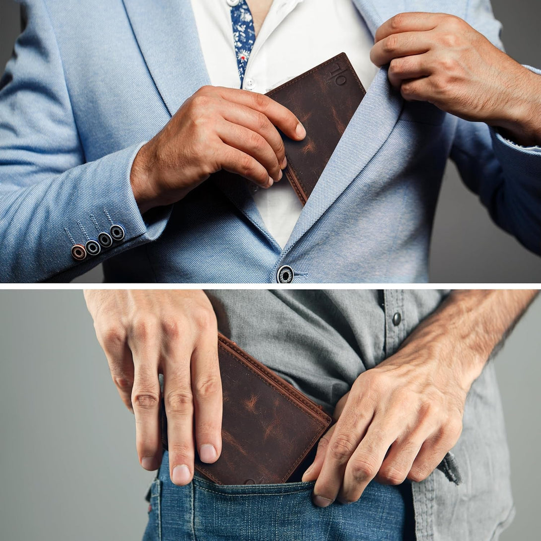 Oak Leathers Leather Wallet for Men - RFID Bifold Wallets with 9 Credit Cards 1 ID Window Slim Minimalist Front Pocket Gift for Men