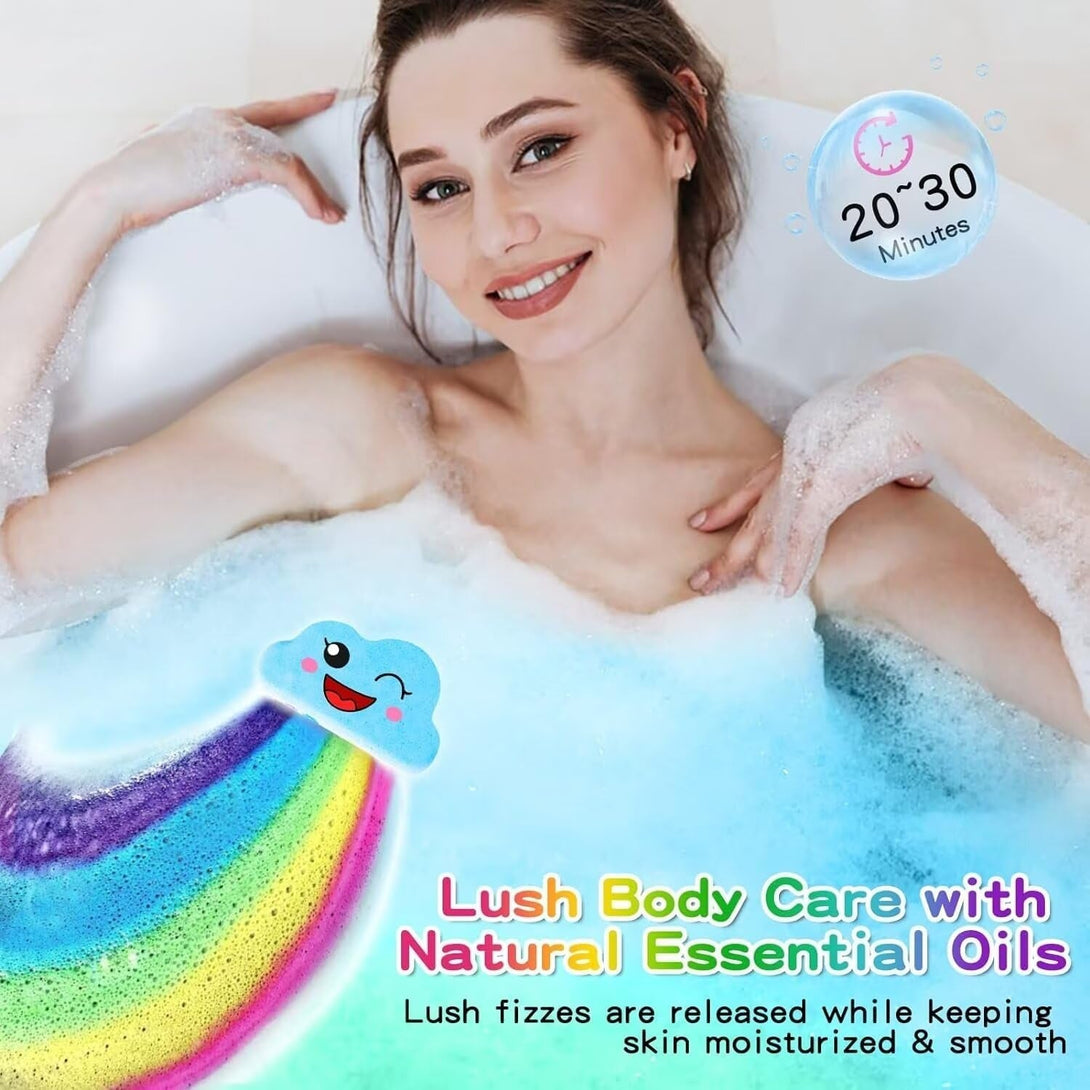 Rainbow Bath Bombs Gift Set, Handmade Organic 4 Pcs Bath Bombs for Kids Girls, Natural Kids Bubble Bath Fizzy, Mothers Day Gifts for Mom, Her, Women