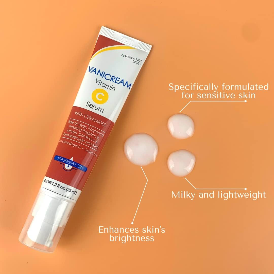 Vanicream Vitamin C Serum - Free of Dyes, Fragrance, Masking Fragrance, Lanolin, Parabens & Formaldehyde Releasers - for Sensitive Skin - 1.2 Fl Oz