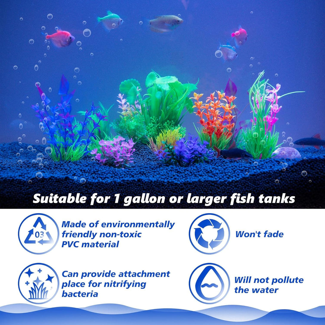 Ameliade Fish Tank Decorations Aquarium Artificial Plastic Grass Plants Decor Small Betta Goldfish Turtle Tank Accessories （11 Pieces）