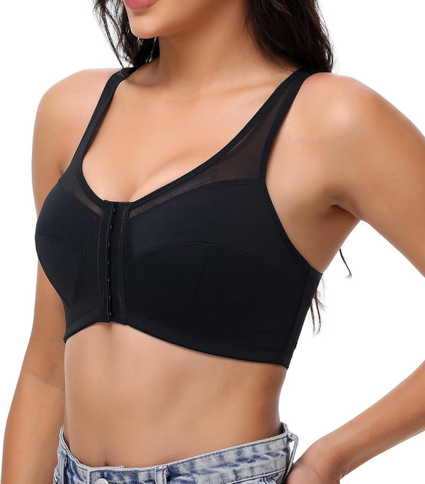 Everyday Comfort Front Closure Posture Bra for Women Wireless plus Size Non-Paded with Wide Strap