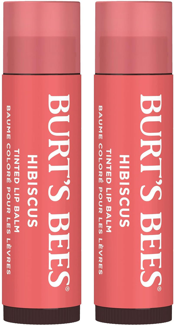 Burt'S Bees Lip Tint Balm with Long Lasting 2 in 1 Duo Tinted Balm Formula, Color Infused with Deeply Hydrating Shea Butter for a Natural Looking Buildable Finish, Soft Hibiscus (2-Pack)