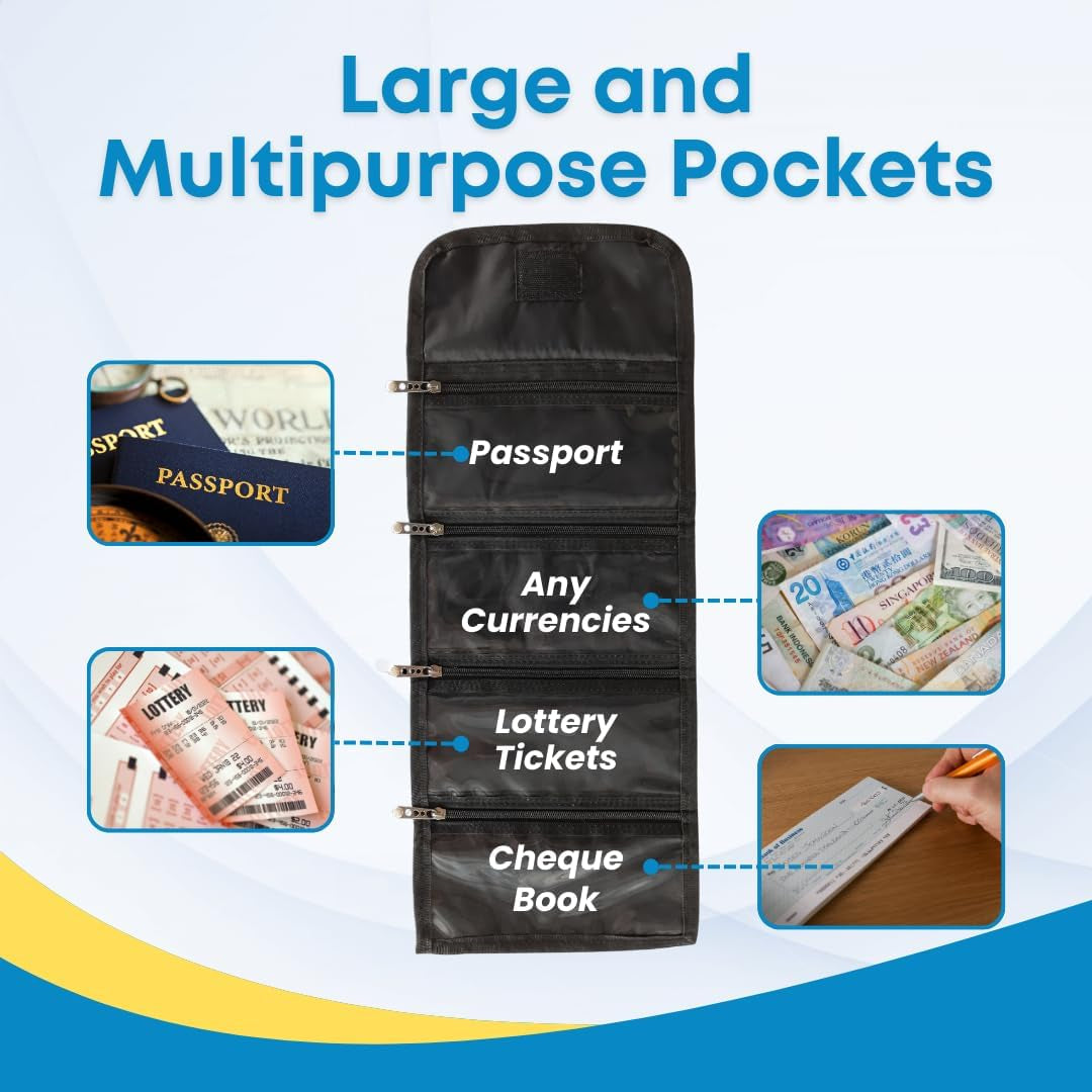 Money Wallet Organizer for Cash with 4 Zippered Pockets - Cash Bag with Dividers - Handy Currency Organizer - Money Holder for Bills, Coins, Foreign Currencies - Black