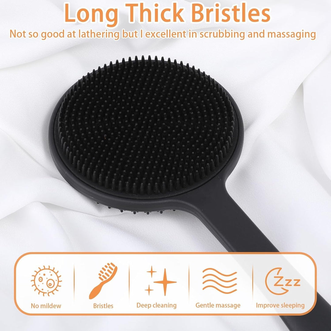 Silicone Back Scrubber for Shower Bath Body Brush Exfoliating Shower Brush Short Handle Back Scrubber for Men Long Lasting Bath & Shower Accessories