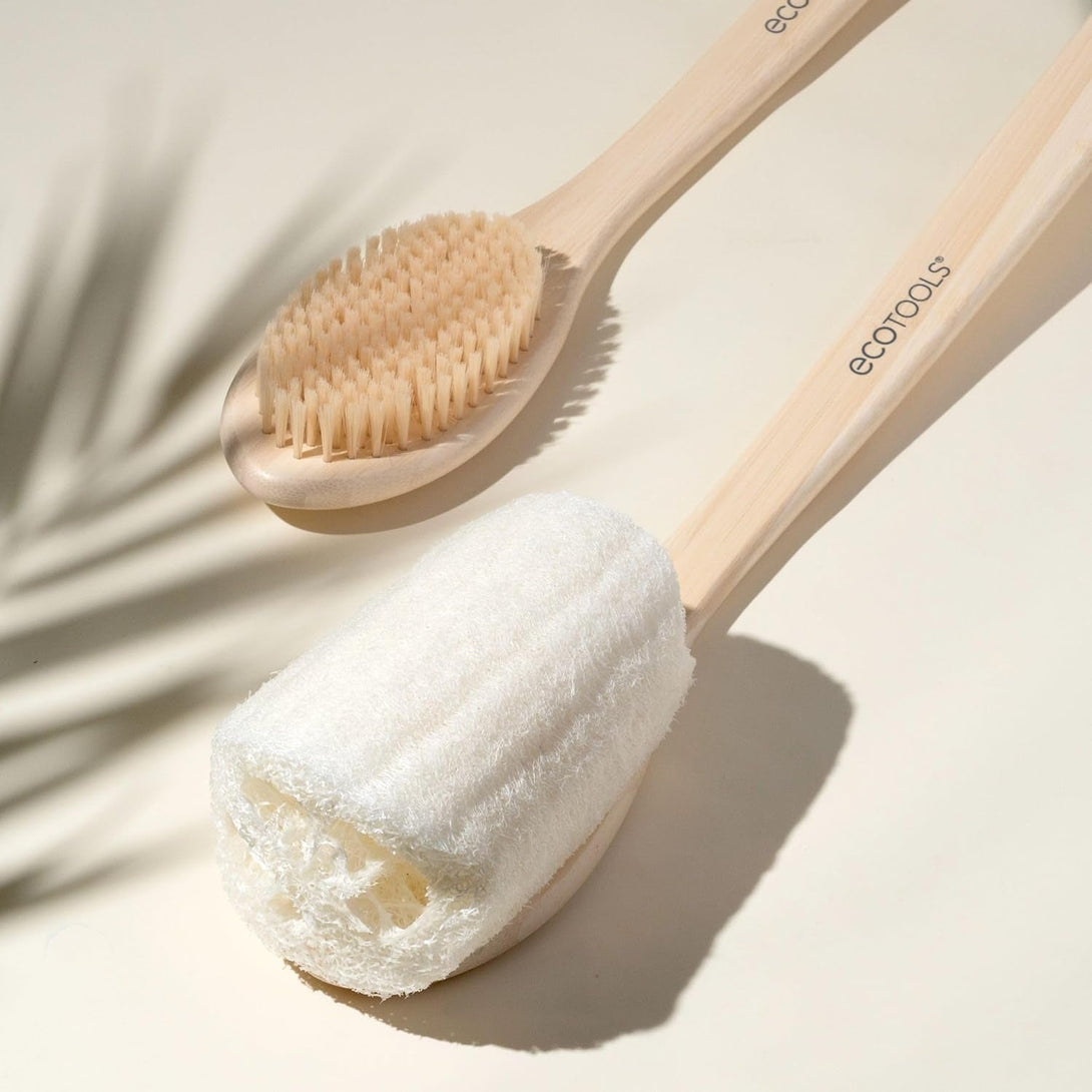 Ecotools Loofah Bath Brush, Back Brush for Bath & Shower, Made with Long Handle & Natural Loofah Material for Exfoliation, Shower Brush for Men & Women, Eco-Friendly & Cruelty-Free, 2 Count
