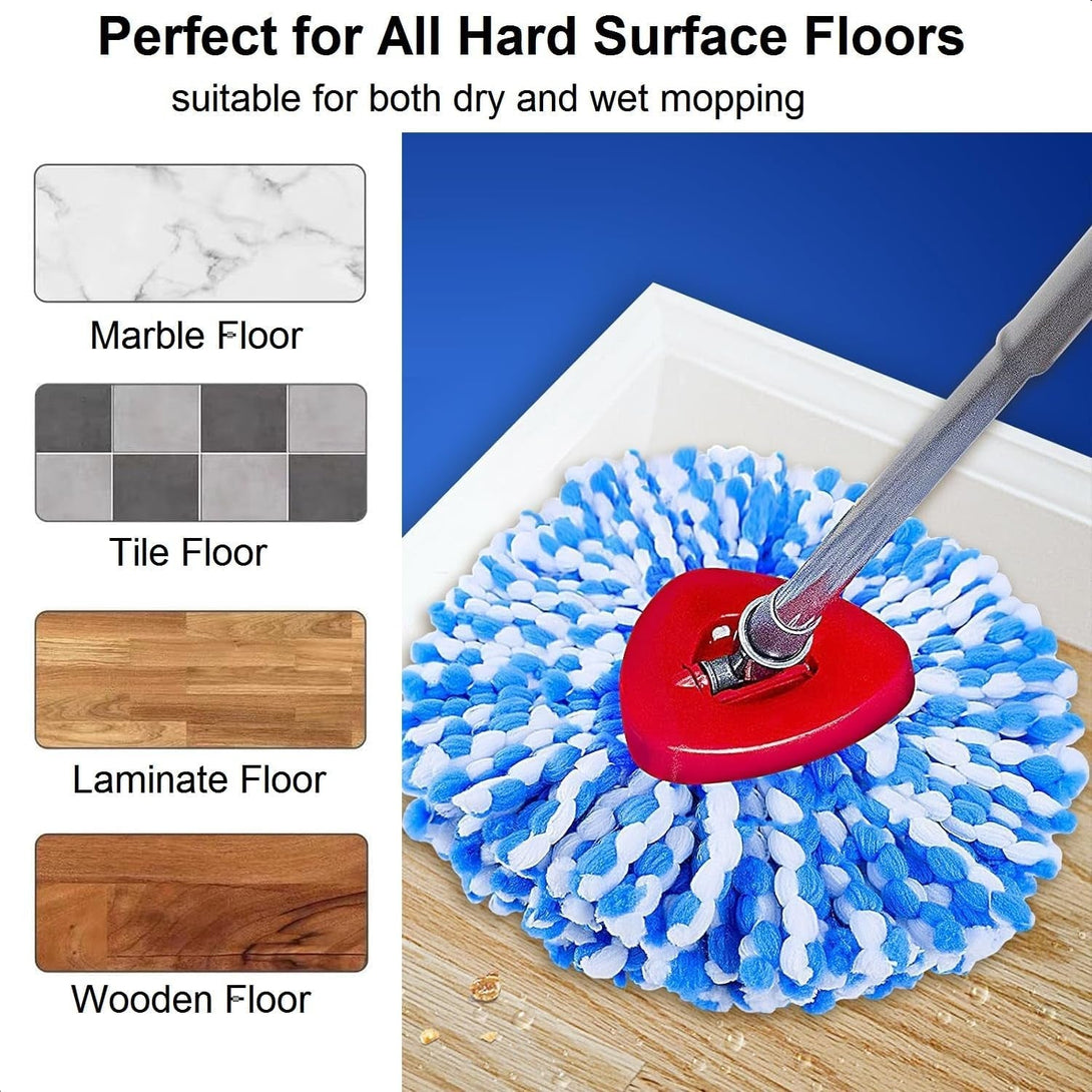 3 Pack Spin Mop Replacement Heads Compatible with O Cedar Rinseclean 2-Tank System, Microfiber Spin Mop Refills Replace Heads, Deep Cleaning, Machine Washable, Includes 1 Mop Base (Blue)