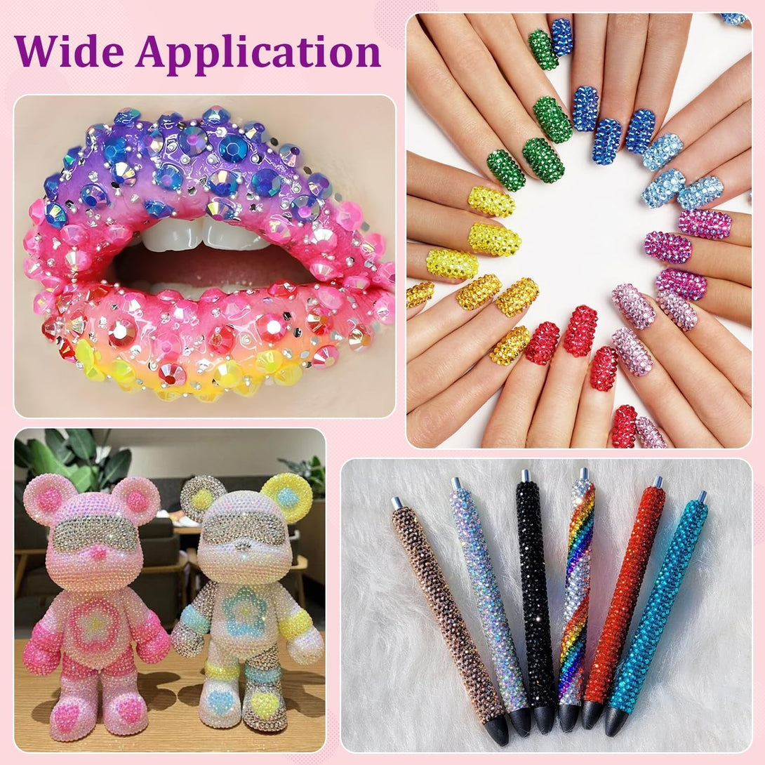 24000Pcs Resin Jelly Rhinestones for Crafting, Mixed-Color 3Mm Flatback Gems for Diamond Art, Bedazzling Crystal with 3Pcs 10Ml B7000 Jewelry Glue for DIY Crafts Clothing Shoes Nail Art