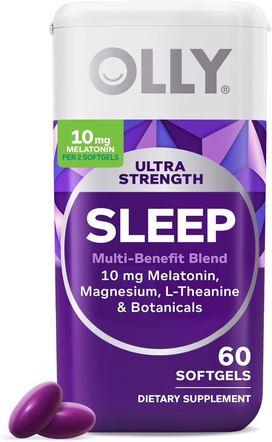OLLY Ultra Strength Sleep Softgels, 10Mg Melatonin, L-Theanine, Chamomile, Magnesium, Lemon Balm, Supports Deep Restful Sleep, Nighttime Sleep Aid, Non Habit-Forming - 60 Count