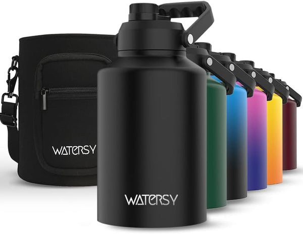 1 Gallon Water Bottle Insulated(Cold for 48 Hrs),Bpa Free&Leak Proof,128Oz Stainless Steel Water Jug,Big Thermo,Large Water Bottle with Handle for Gym,Hiking,Camping&Travel,Black