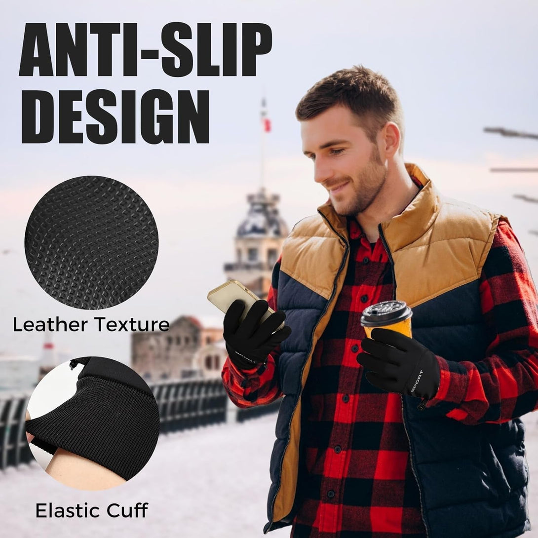 AURUZA Cycling Gloves for Men Winter Cold Weather, Five Fingers Touch Screen Winter Gloves for Men, Waterproof Anti-Slip Warm Gloves Liners for Cycling Biking Walking Sporting Driving