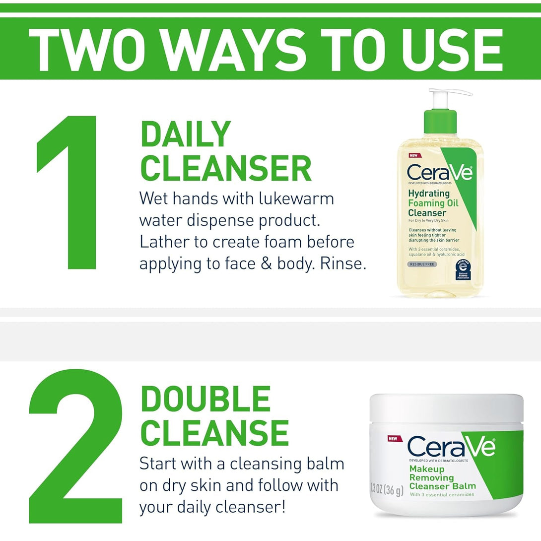 Cerave Hydrating Foaming Oil Cleanser, Moisturizing Cleanser for Face & Body, Squalane Oil + Hyaluronic Acid + Ceramides, for Dry to Very Dry Skin, Fragrance Free & Residue Free, 8 FL Oz