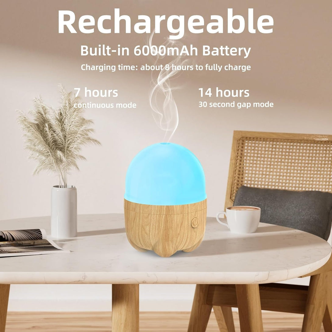 150ML Rechargeable Battery Operated Essential Oil Diffuser, Portable Cordless Aromatherapy Air Diffuser with 7 LED Color Changing Lights（Yellow Wood）