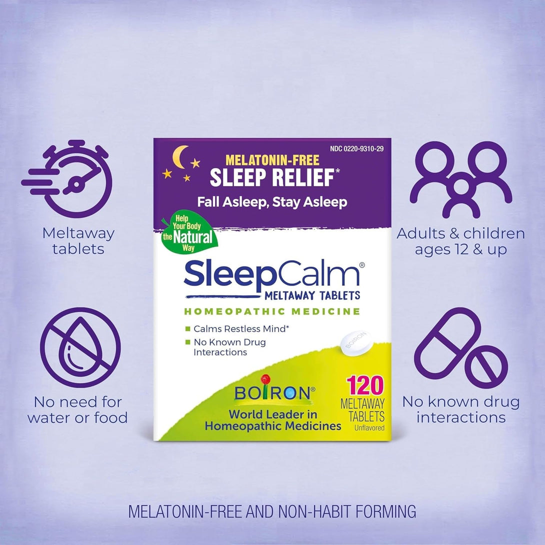 Boiron Sleepcalm Tablets Sleep Aid for Deep, Relaxing, Restful Nighttime Sleep - Melatonin-Free and Non Habit-Forming - 120 Count