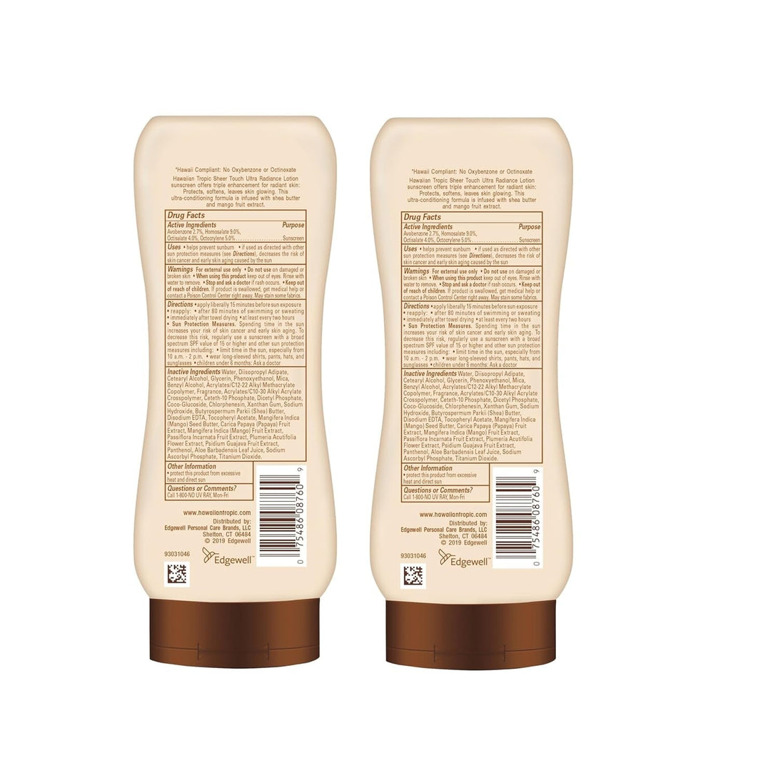 Hawaiian Tropic Sheer Touch Lotion Sunscreen SPF 50, 8Oz Twin Pack | Hawaiian Tropic Sunscreen SPF 50, Sunblock, Broad Spectrum, Oxybenzone Free, 8Oz Each