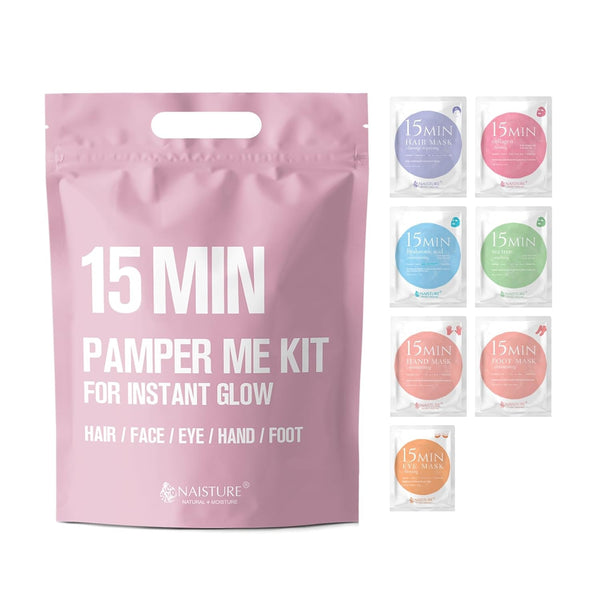 15 Min Pamper Me Kit by Naisture â€“ Korean Spa Kit for Women with Hair Mask, Hand and Foot Masks, Eye Mask, and Face Masks