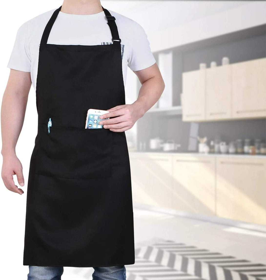 Will Well Chef Apron for Men and Women - 33" X 27" Large with 38" Waist Ties for a Comfy and Snug Fit, Durable and Lightweight, with 2 Spacious Pockets for Your Cooking Essentials - 1-Pack, Black