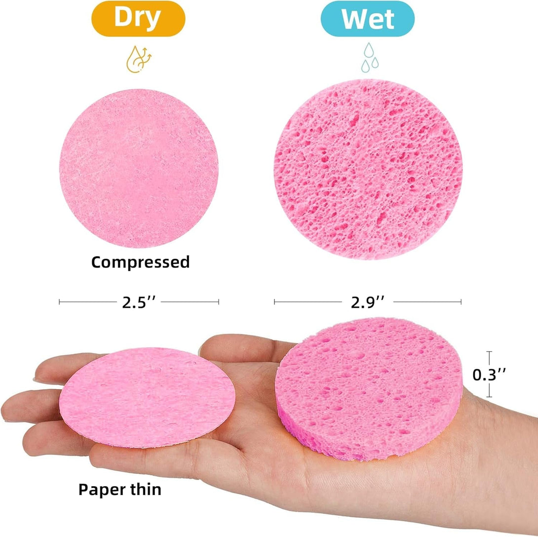 50-Count Compressed Facial Sponges|Kickleen 100% Natural Cellulose Cosmetic Spa Sponges for Daily Facial Cleansing|Makeup and Mask Removal|Exfoliating|Skin Massage|Pore Exfoliation (50 Count (Pink))