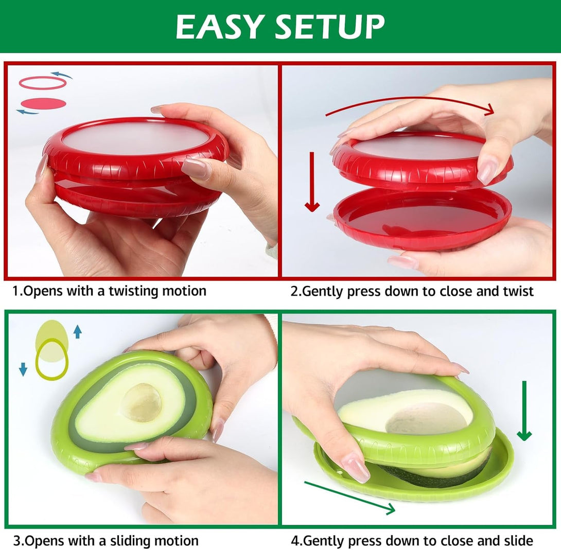 Avocado Saver and Tomato Holder - Set of 4 Preventing Food Flavor Skewering Reusable Storage Containers for Fridge -Ideal for Garlic, Onions, Lemons, and Potatoes