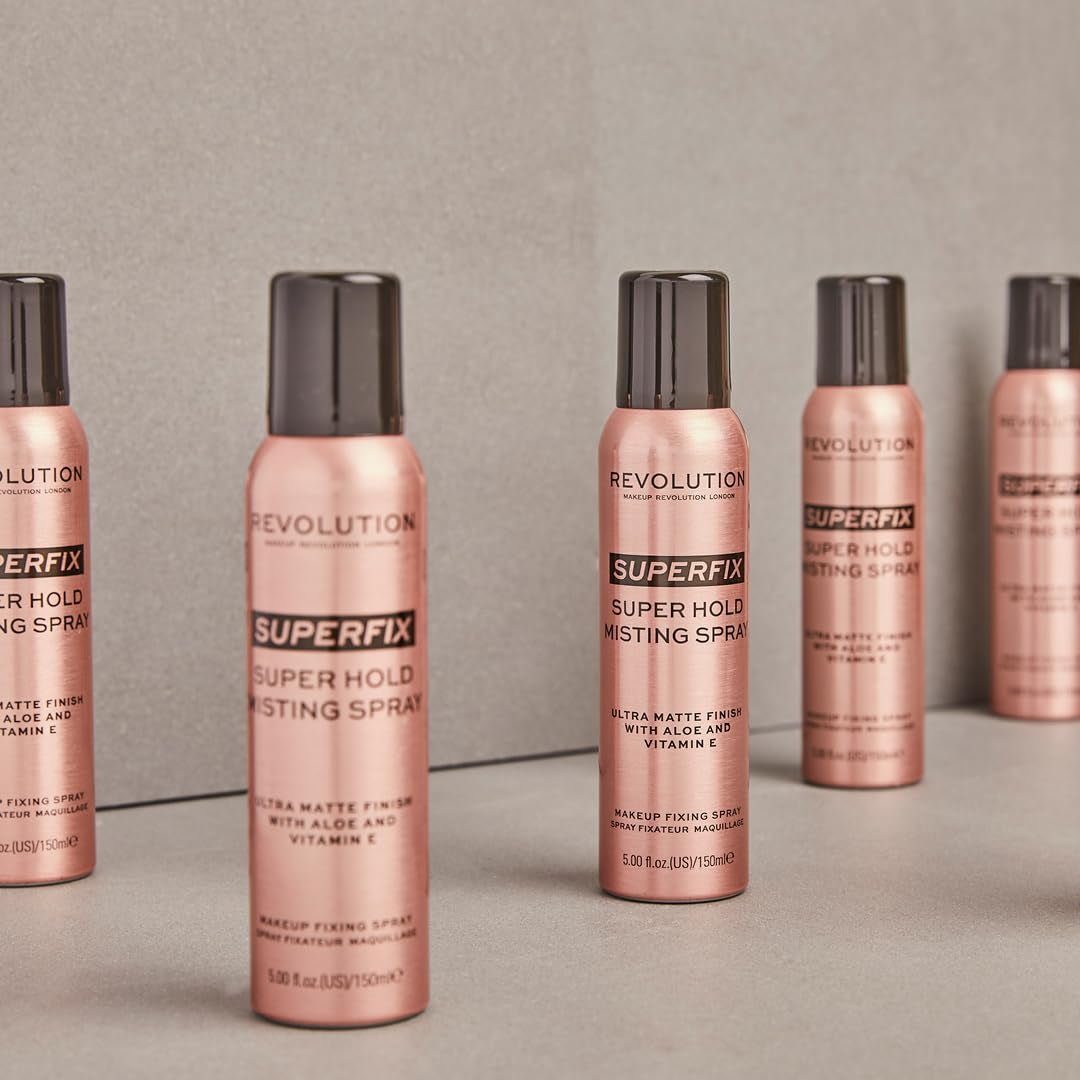 Revolution, Superfix Misting Makeup Setting Spray, Ultra-Matte & Shine-Free Finish, Long-Lasting & Lightweight Mist, Infused with Vitamin E, 5 Fl Oz