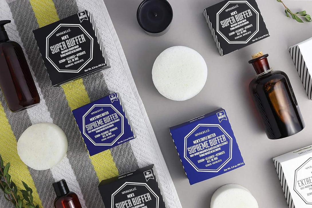 SPONGELLÉ Men'S Extreme Buffer - Body Wash/Shower Gel Sponge - Bergamot Absolute White