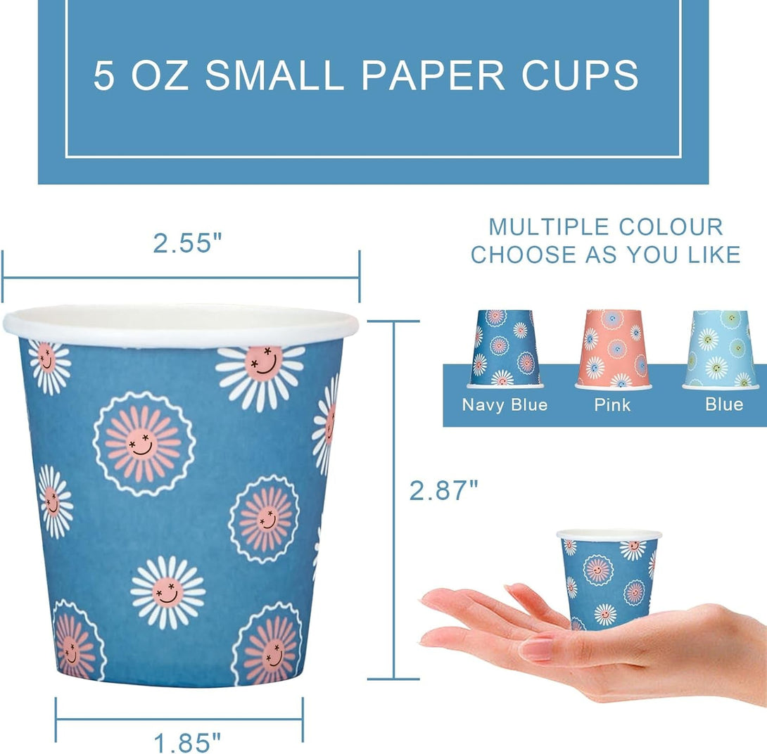 300 Pack 5 Oz Paper Cups, Disposable Bathroom Cups, Small Mouthwash Cups, Hot/Cold Beverage Drinking Mini Cup for Party, Picnic, BBQ, Travel (Daisy)
