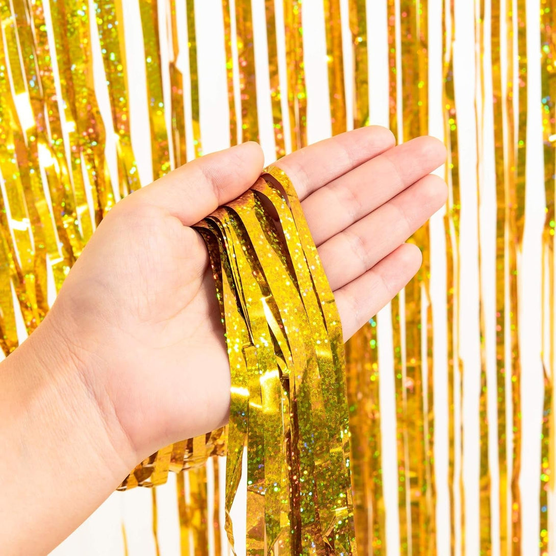 Gold Fringe Curtain Tinsel Backdrop - GREATRIL Foil Fringe Curtain Party Streamers for Prom 2025 NYE New Years Eve Birthdays Christmas Theme Party Decorations Pack of 2