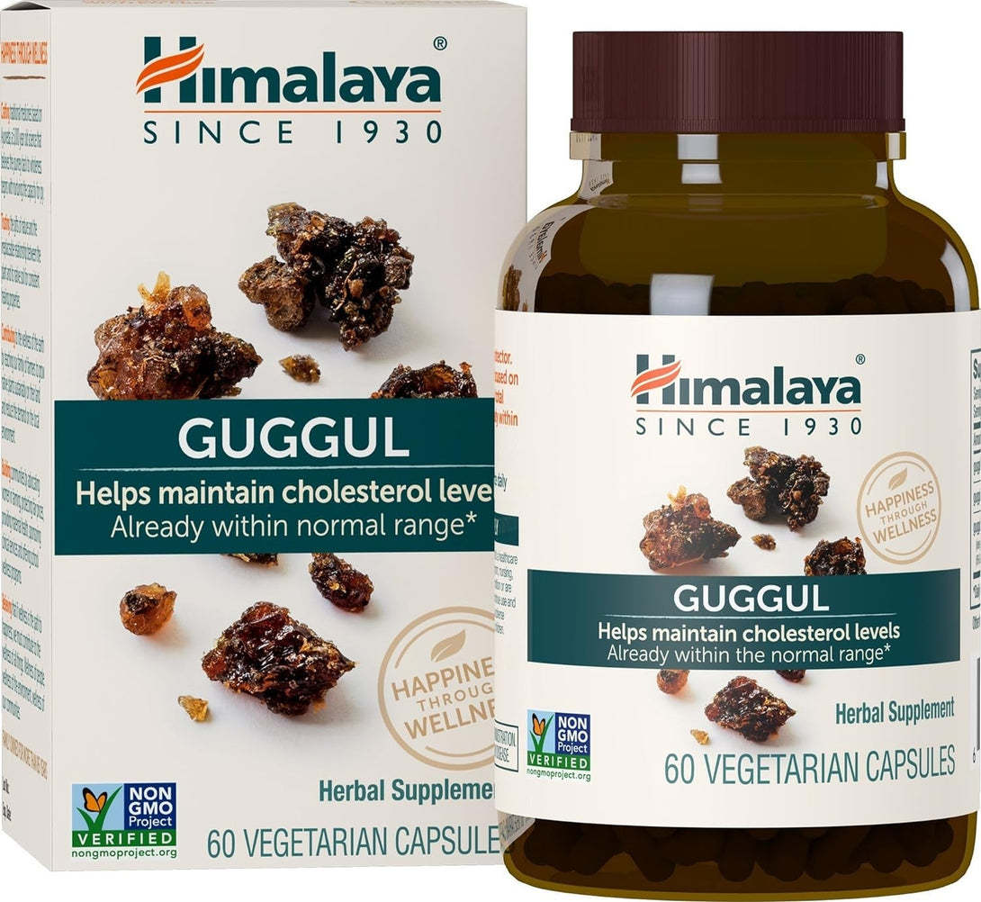 Himalaya Guggul Herbal Supplement, HDL & LDL Support, Liver Health, Liver Cleansing, Triglyceride Support, Bile Production, 720 Mg, Non-Gmo, Vegetarian, 60 Capsules, 1 Pack