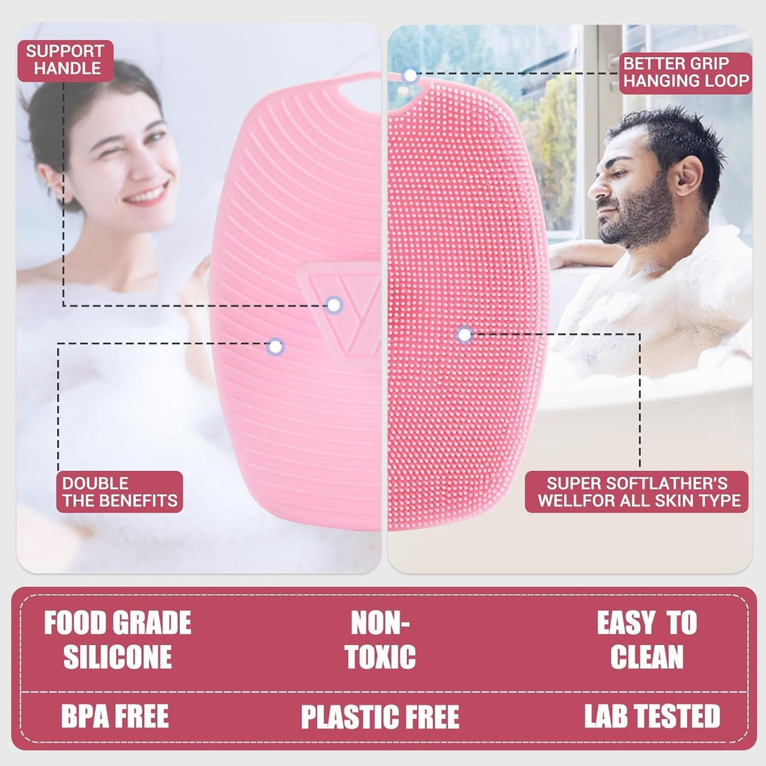 Silicone Body Scrubber - Zinc Infused - Highly Elastic Bristles - Exfoliating Body Scrubber for Cellulite Reduction,Blood Circulation,Massage for Flawless Skin - Pink