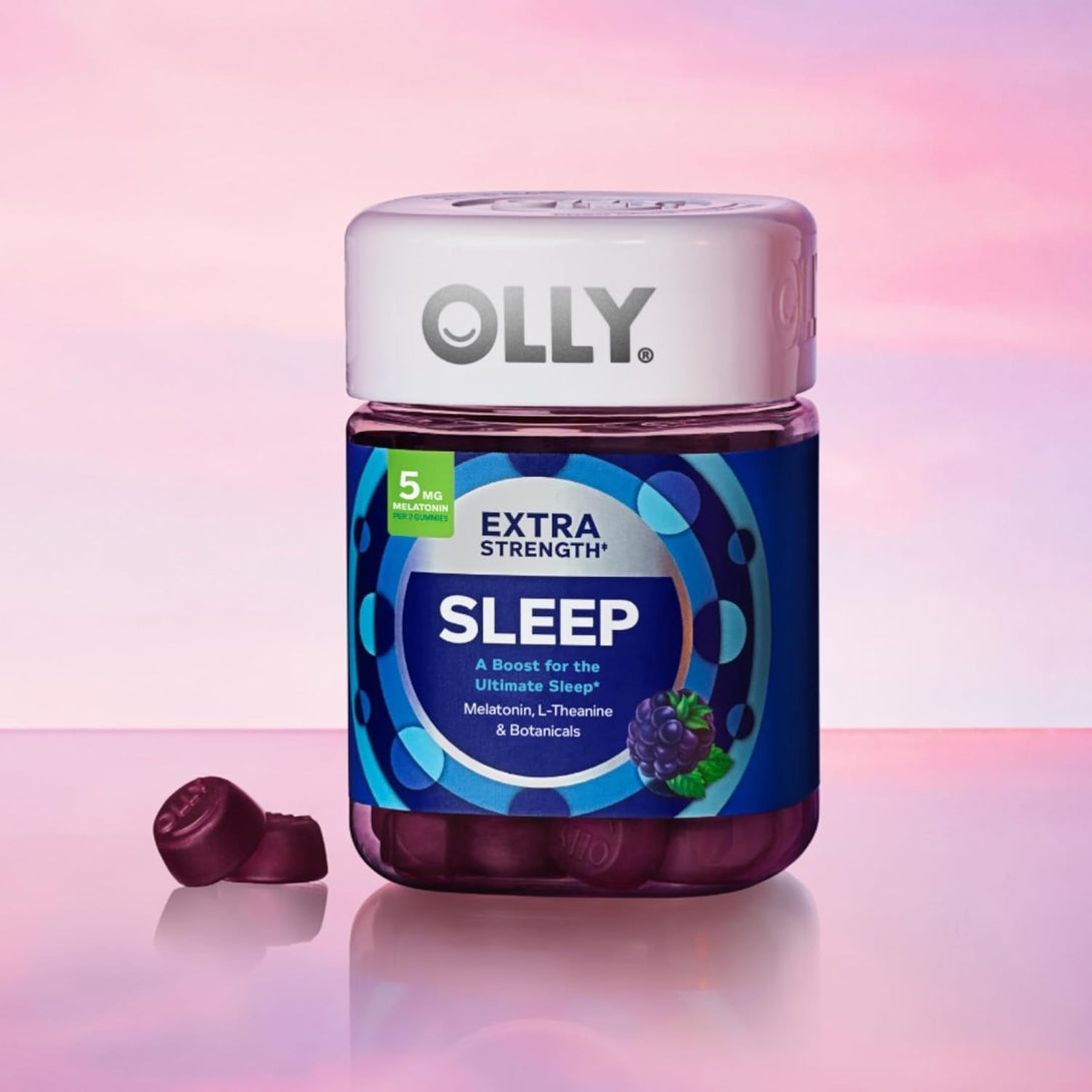 OLLY Extra Strength Sleep Gummy, 5 Mg Melatonin, L-Theanine, Chamomile, Lemon Balm, Sleep Aid, Blackberry - 50 Count