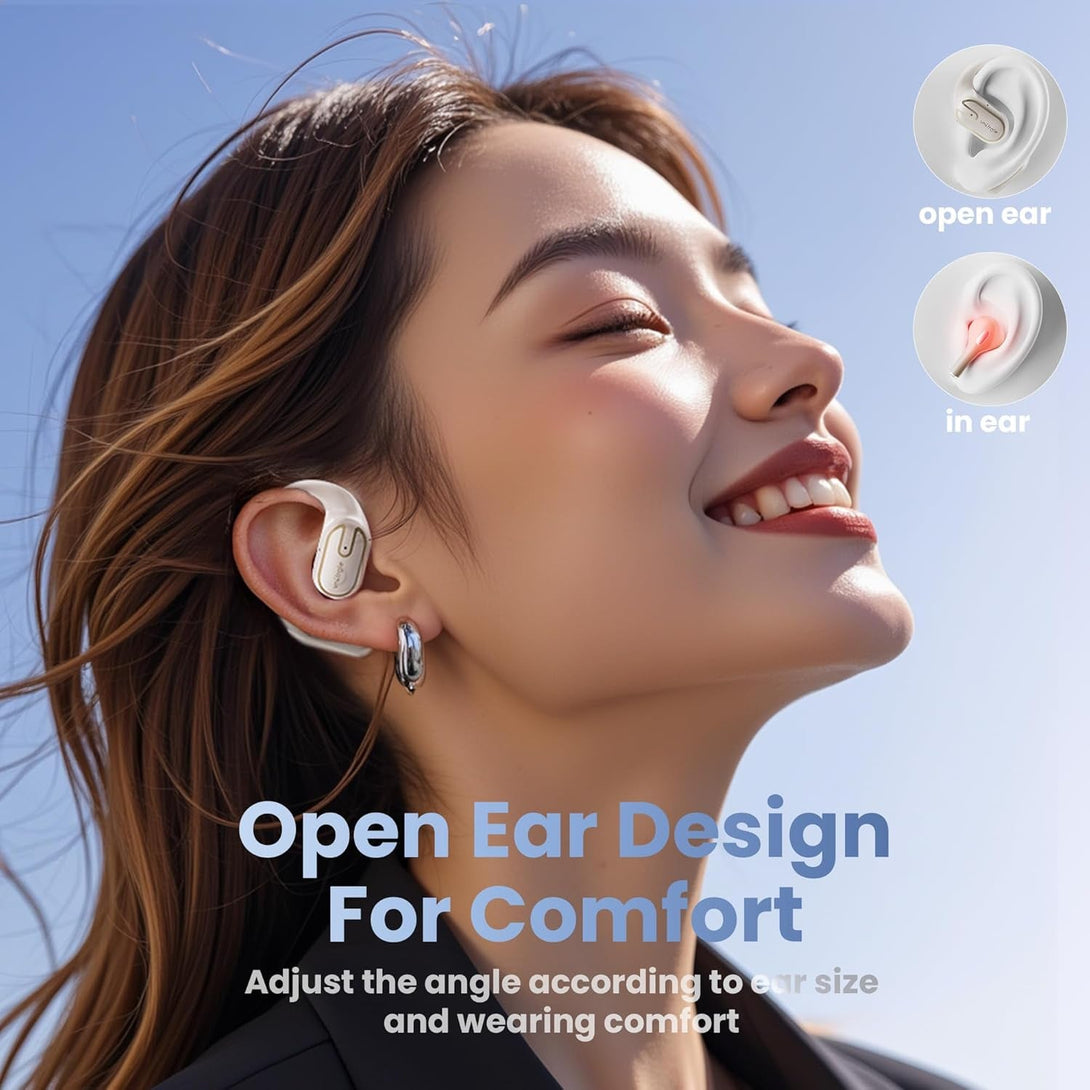Open Ear Headphones Earbuds Wireless - 5.4 Bluetooth Ear Buds with LED Digital Display IPX7 Waterproof, Wireless Headphones Touch Control Air Conduction Stereo Sound with 18.2Mm Drivers 80H Playtime