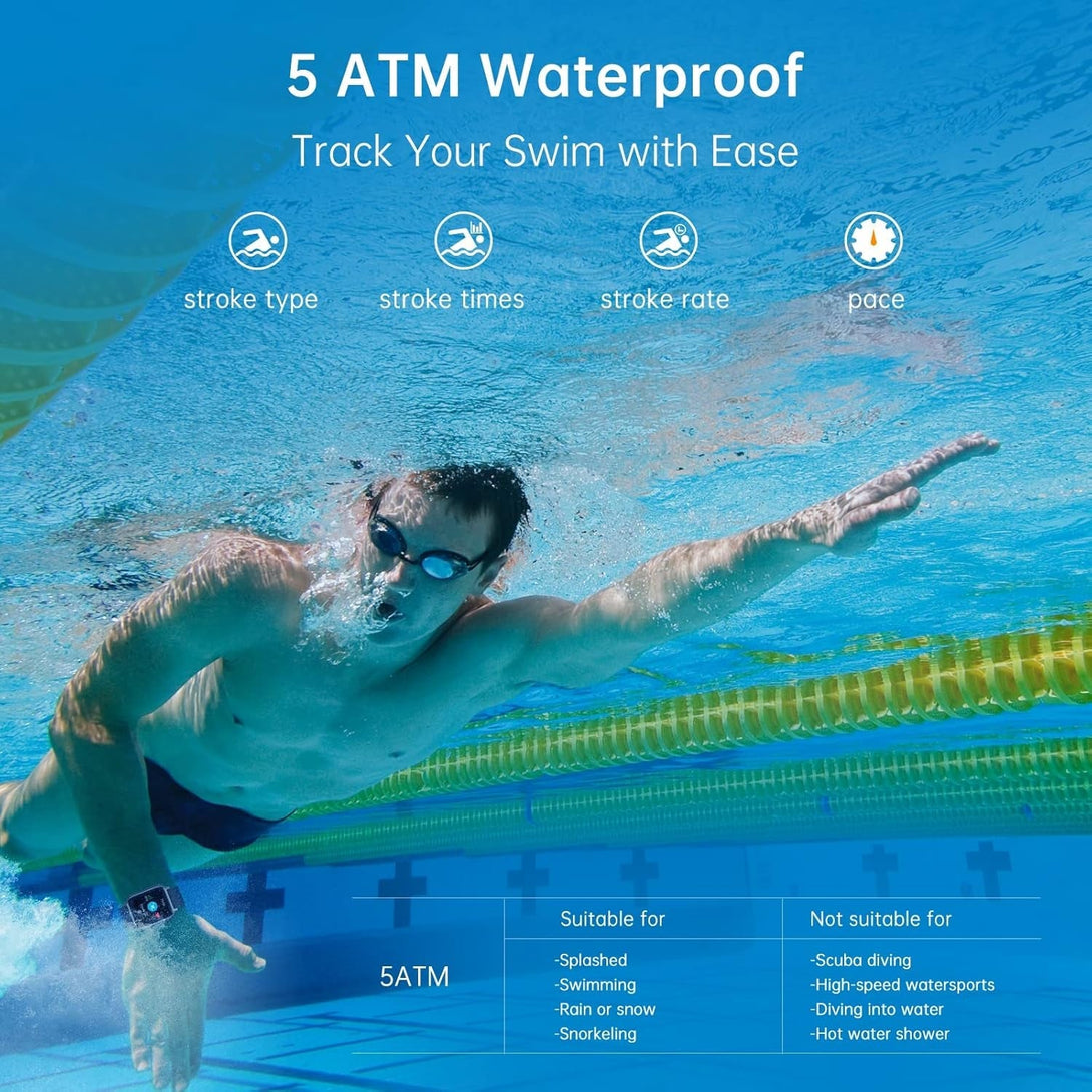 UMIDIGI Smart Watch Uwatch 5S for Men Women, Spo2 Oxygen Saturation Detection, Health and Fitness Tracker, 1.7" Touch Screen, 5ATM Waterproof, Heart Rate Monitor, Sleeping Tracking for Android Ios