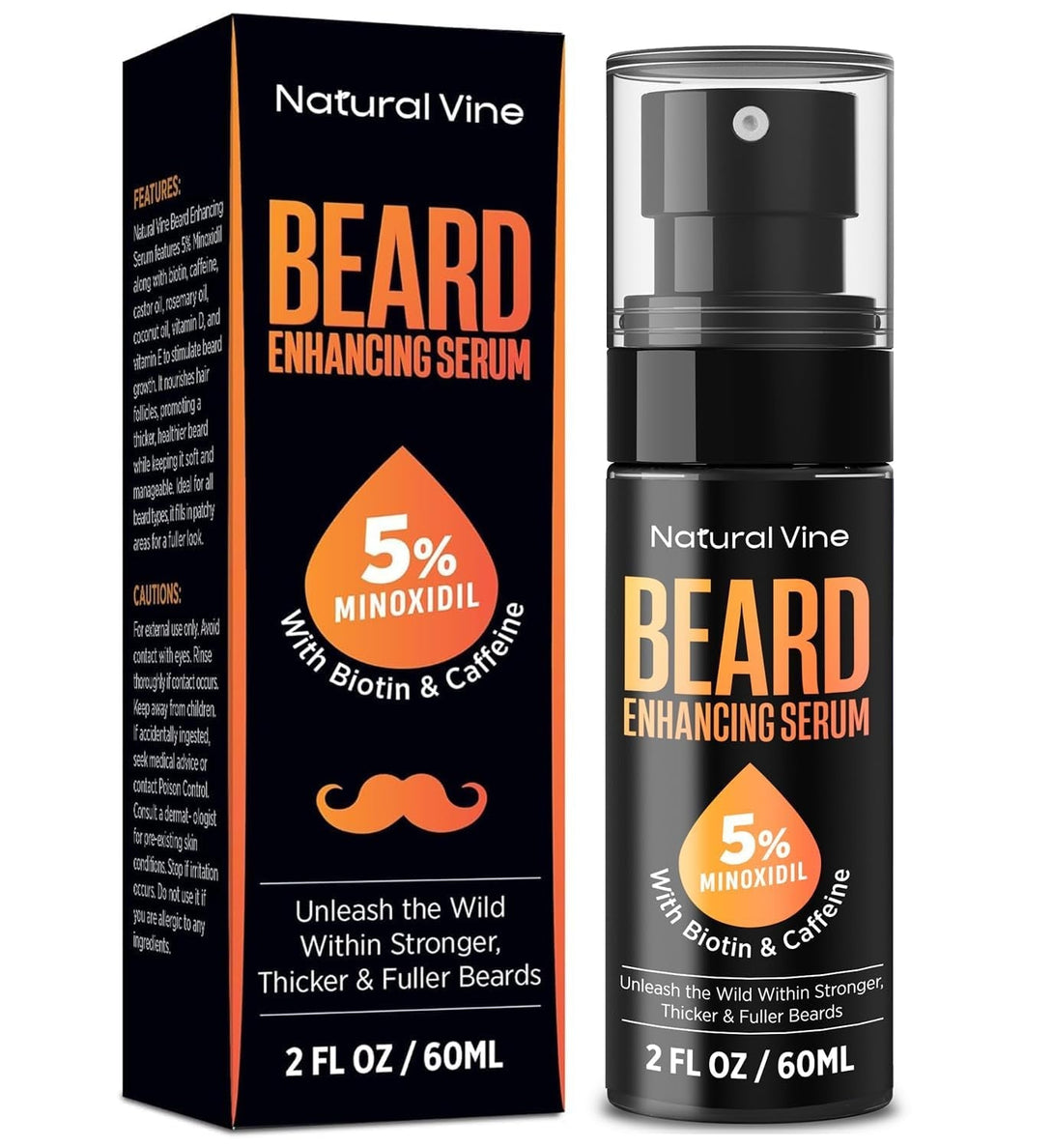 5% Minoxidil Beard Growth Oil for Men: Minoxidil for Men Beard Hair Regrowth Serum with Biotin and Caffeine - Unleash Your Wildness with Stronger Thicker Fuller Beard 2 FL Oz/60Ml