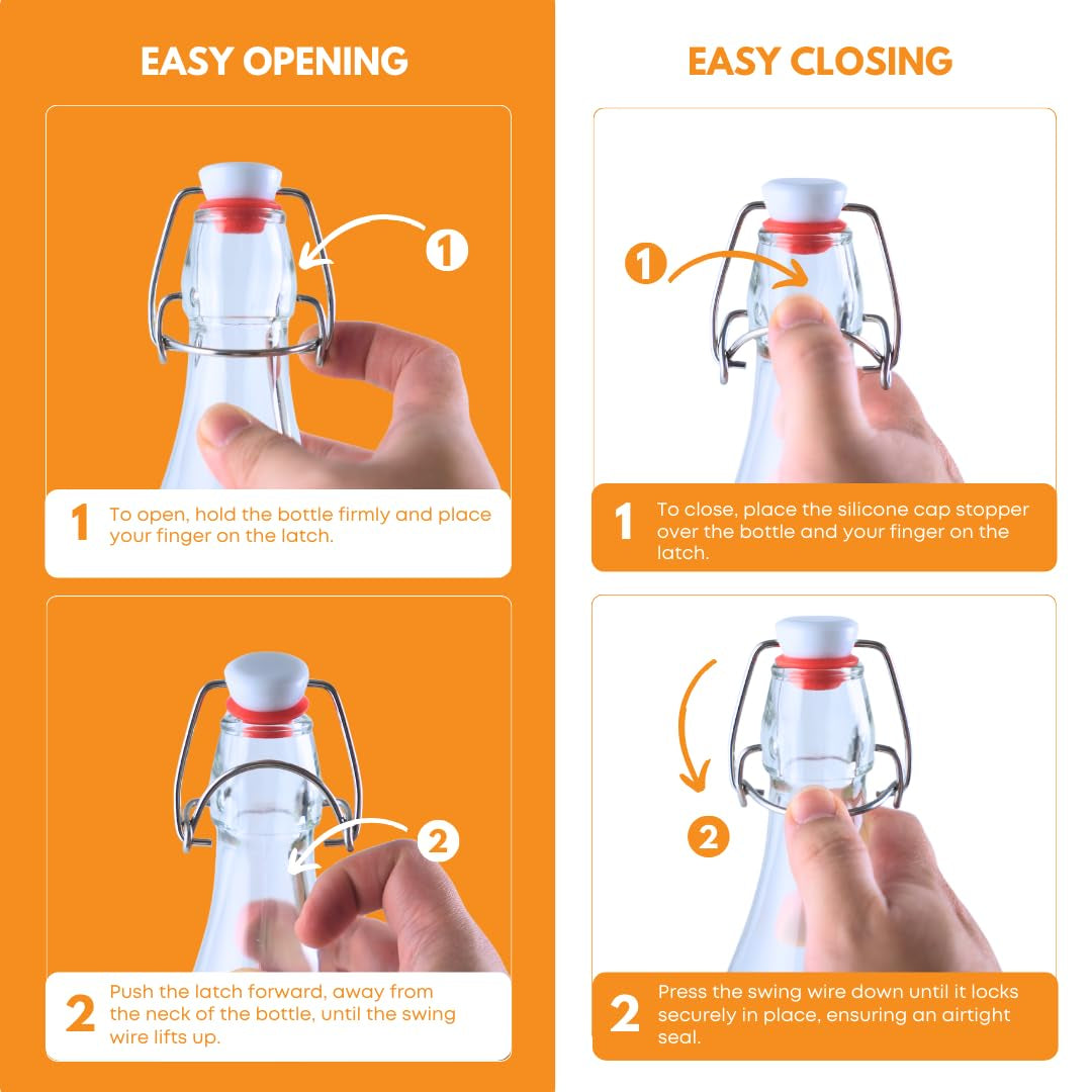 Fastrack Swing Top Glass Bottles - 8.5 Oz Pack of 8 - Amber Flip Top Bottles for Carbonated Drinks, Clear Glass Kombucha, Fermentation, Water - Food Grade & Eco-Friendly