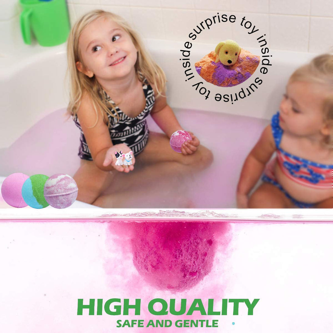 3.5 Oz XL Bath Bombs for Kids with Puppy Toys inside Kids Bath Bombs Organic Bubble Bath Fizzies Colorful Bomb 12 Pcs Set Birthday/Christmas Surprise Gift for Girls & Boys