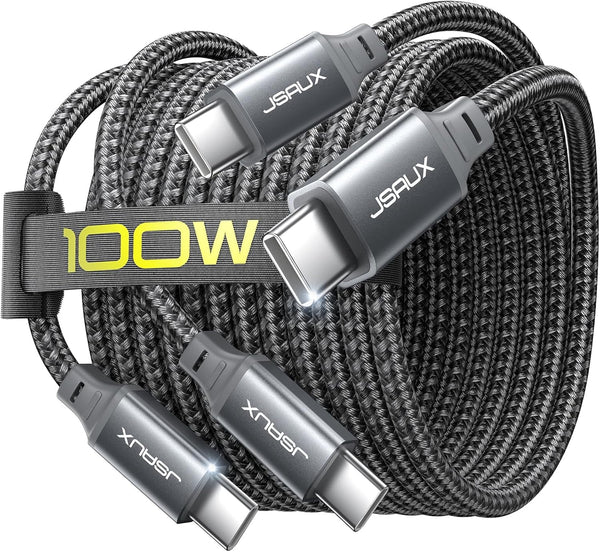 JSAUX 100W USB C to USB C Cable [2-Pack 6.6FT], Type C Fast Charging Cable Compatible with Nintendo Switch 2, Iphone 16 Plus/16 Pro Max/16E Iphone 15, Galaxy S25/S24/S23/S22, Macbook, Ipad, Pixel-Grey