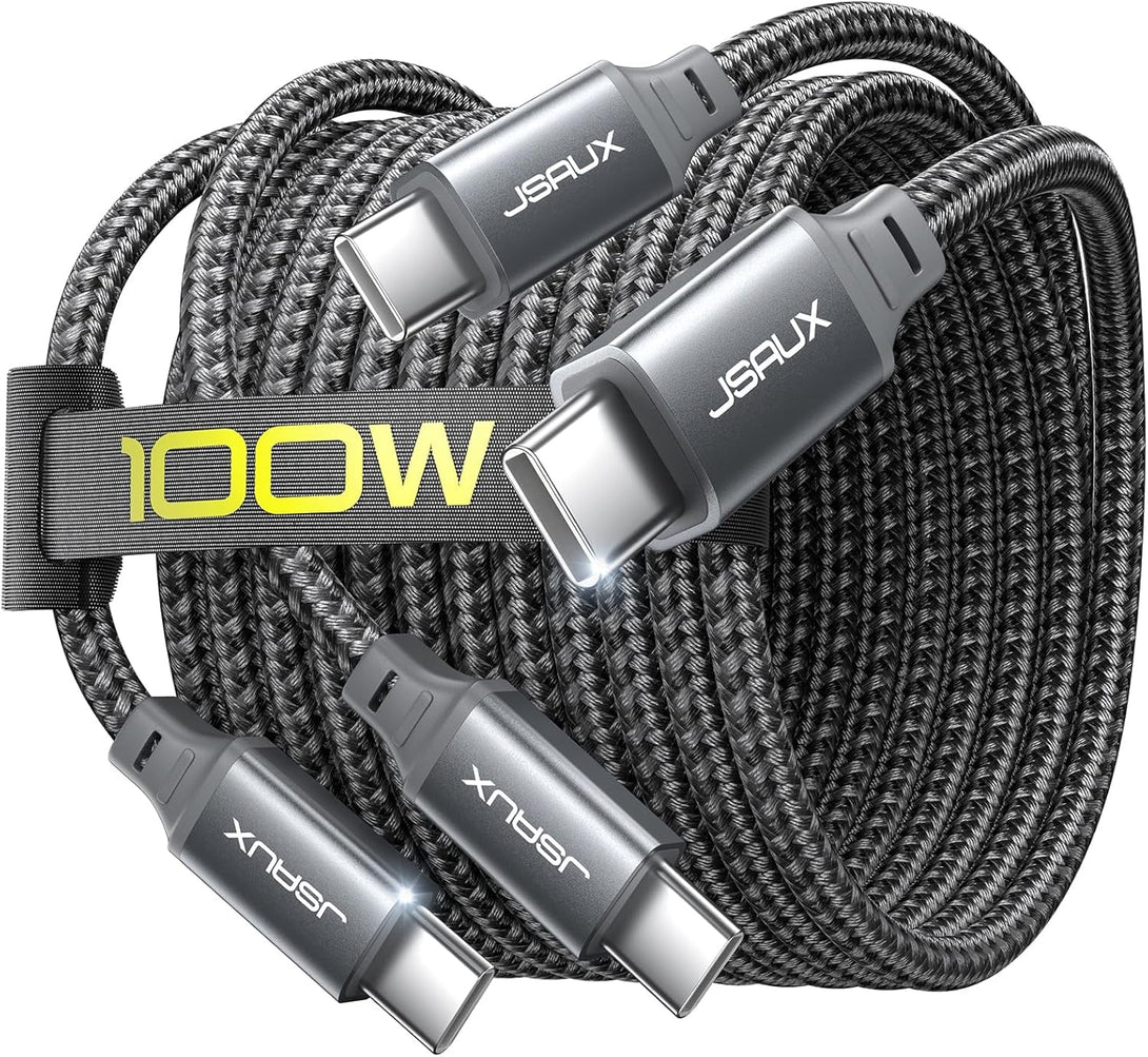 JSAUX 100W USB C to USB C Cable [2-Pack 6.6FT], Type C Fast Charging Cable Compatible with Nintendo Switch 2, Iphone 16 Plus/16 Pro Max/16E Iphone 15, Galaxy S25/S24/S23/S22, Macbook, Ipad, Pixel-Grey